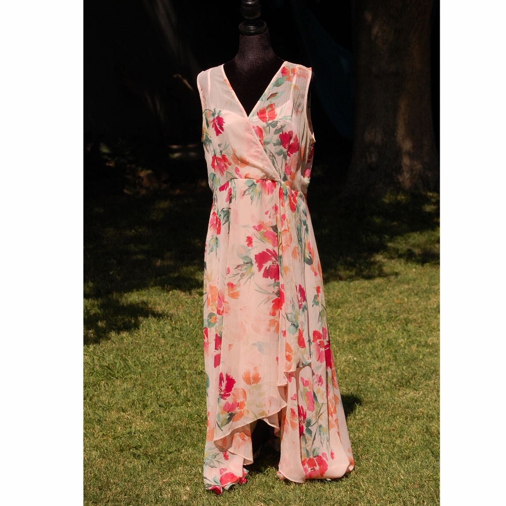 Calvin Klein Womens Floral High-Low Dress